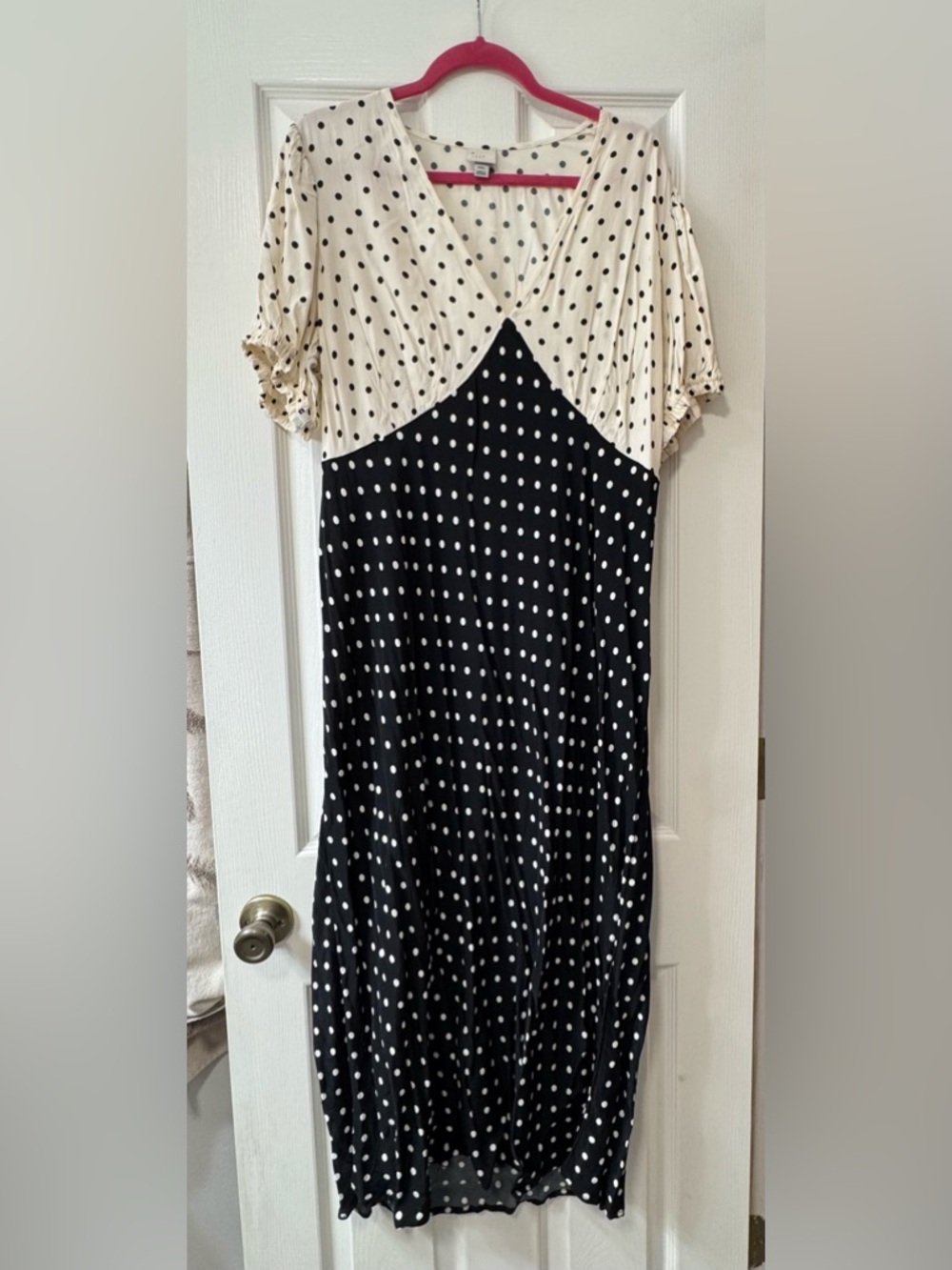 A New Day Polka Dot Two-Tone Midi Dress - Black & Cream